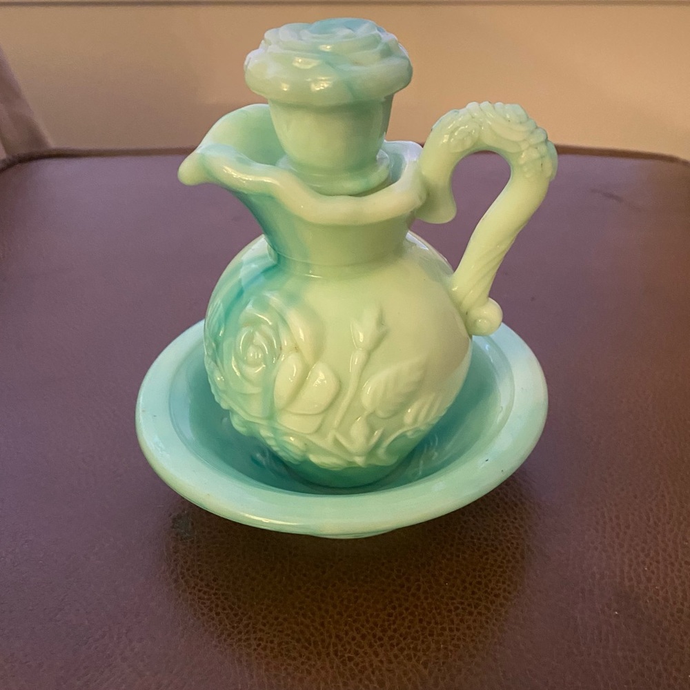 Avon Turquoise Green Milk Glass Decanter